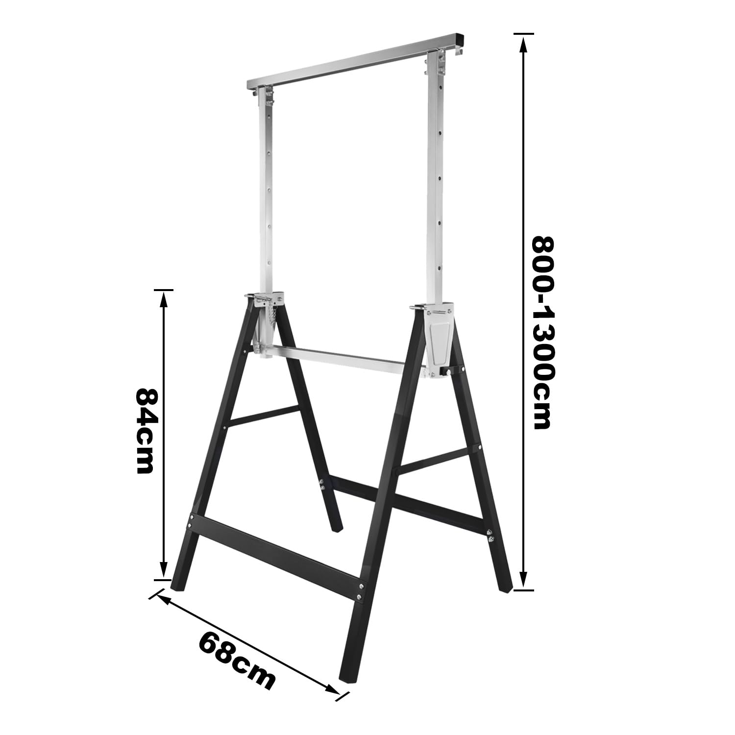 Teleskop-Arbeitsbock 2er Set höhenverstellbar 80-130 cm, 200 kg belastbar, klappbar und rutschfest, Gerüstbock für Malerarbeiten, Bau, Garten und Werkstatt, Schwarz