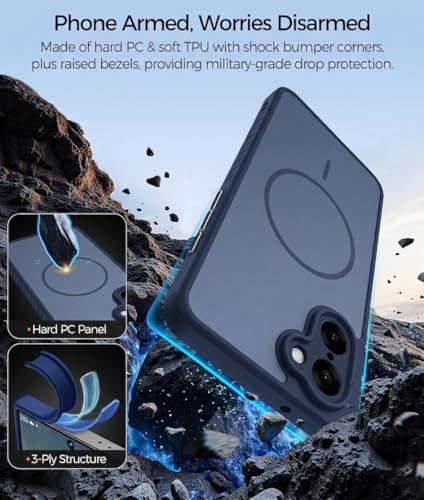 Image of VONZEE Matte Magnetic Case Compatible for OnePlus Nord CE 5 5G Wireless Charging Shockproof Anti-Scratch TPU PC Slim Fit Full Protection Phone Cover for OnePlus Nord CE 5 5G-Navy