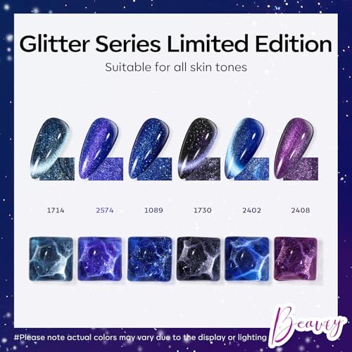 Image of modelones Cat Eye Gel Nail Polish 6 Colors Winter Black Blue Purple Glitter Gel Nail Polish Dark Blue Chameleon Sparkle Shimmer Polish with Magnet Soak Off Led Nail Art DIY Salon Gifts For Women