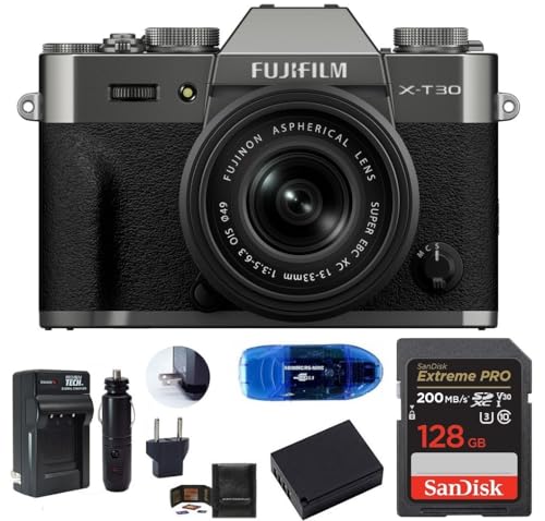 FUJIFILM X-T30 III Mirrorless Camera with XC 13-33mm Lens Bundle, Includes: SanDisk 128GB Extreme PRO Memory Card, Spare Battery and More (6 Items) (Charcoal Silver)