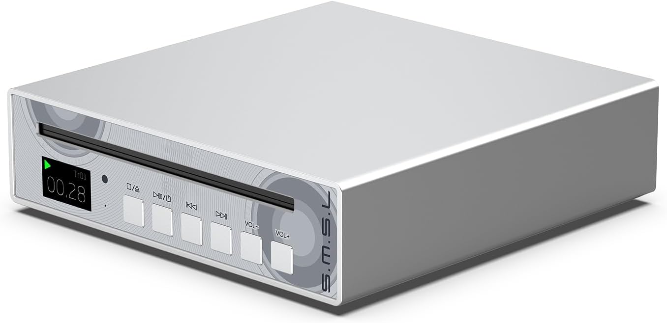SMSL PL100 Desktop CD Player CS43131 Decoder Chip Headphone Amplifier BCD/CD-R/CD-RW/MP3 CD RCA/3.5 mm Headphone/Optical/Coaxial Digital Output C D Input Remote Control (Silver)