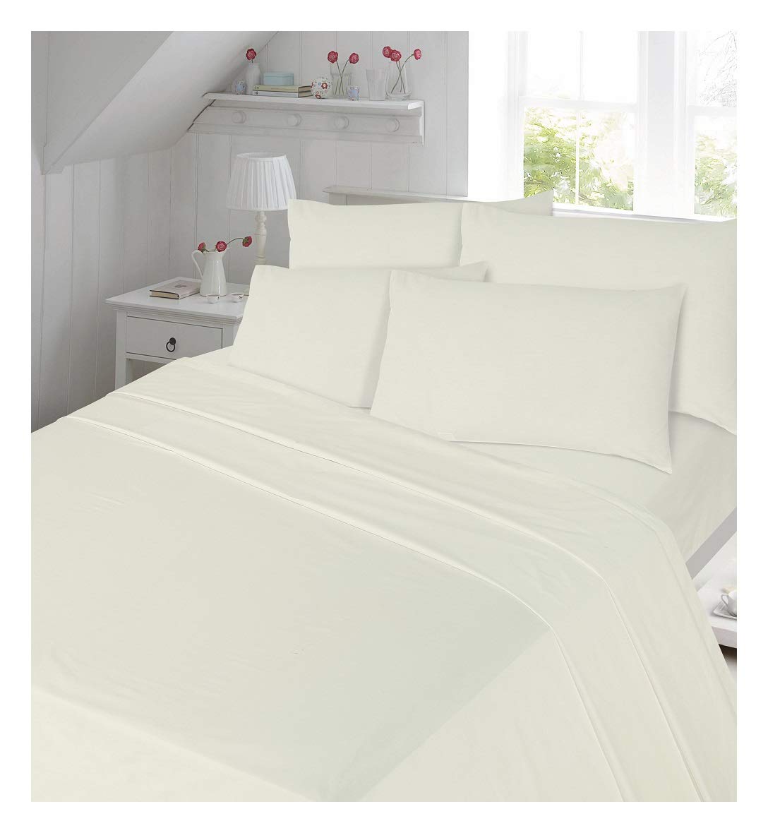 100% Brushed Cotton Cream Flannelette Flat Sheet, Soft Quality Flat Sheet with Matching Pillowcases - Double, Cream