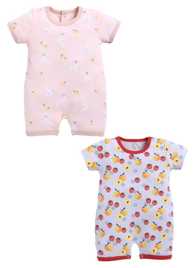 Image of Baby GO Cotton Printed New Born Baby Romper Jumpsuit Bodysuit Pack of 2 | Short Sleeve Sleepsuit | Nightwear | Summer Wear for Infants, Baby Boys and Baby Girls