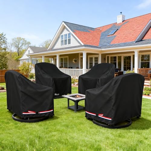 Image of Bitubi Waterproof 2 Pack Outdoor Swivel Chair Cover for Patio Chair Size Up to 33W x 35D x 38.5H inch,Outdoor Lawn Patio Furniture Covers (Black)