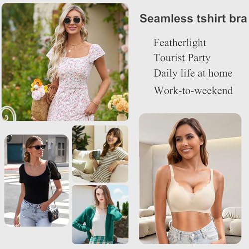 Image of Womens Seamless T-Shirt Bras 3 Pack Wireless Comfy Jelly Bra, Full Coverage Bralette No Show Under Clothes