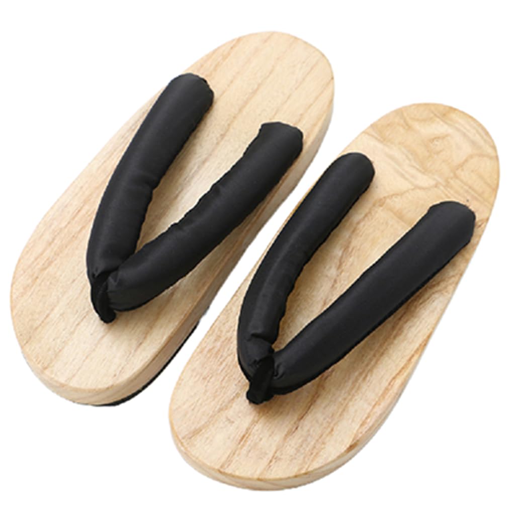 Yczhd Men's Black Flip Flops, Wo's Burnt Paulownia Wooden Clogs Slippers,Flat Bottomed Angle Sandals,Japanese Traditional Clogs Geta Sandals Traditional Round Headed Wooden Clogs Shoes(Size:eu 39,Color:black)