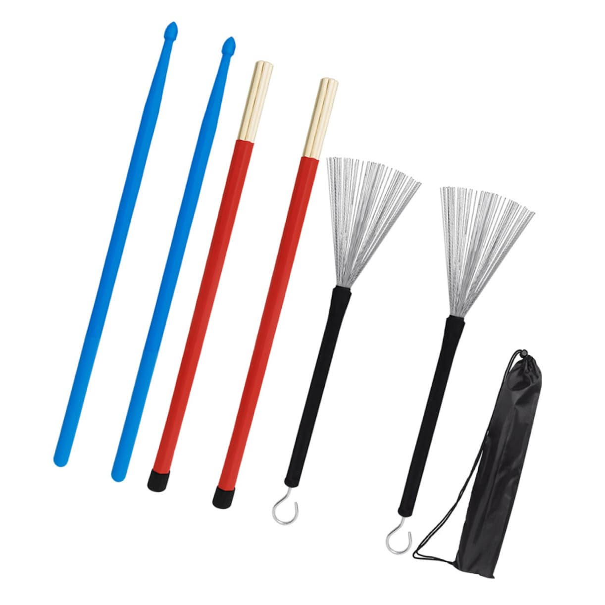 HEMOTON Kit Brosse à Tambour en Fil D'acier avec Baguettes en Bois, Ensemble de Balais pour Batterie Léger et Portable, Paquet de Rangement Inclus, Accessoires Percussion pour Musiciens