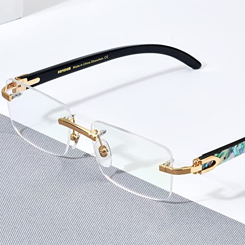Image of HEPIDEM 100% Really Buffalo Horn Mussel Shell Rimless Eyeglass Frame 908