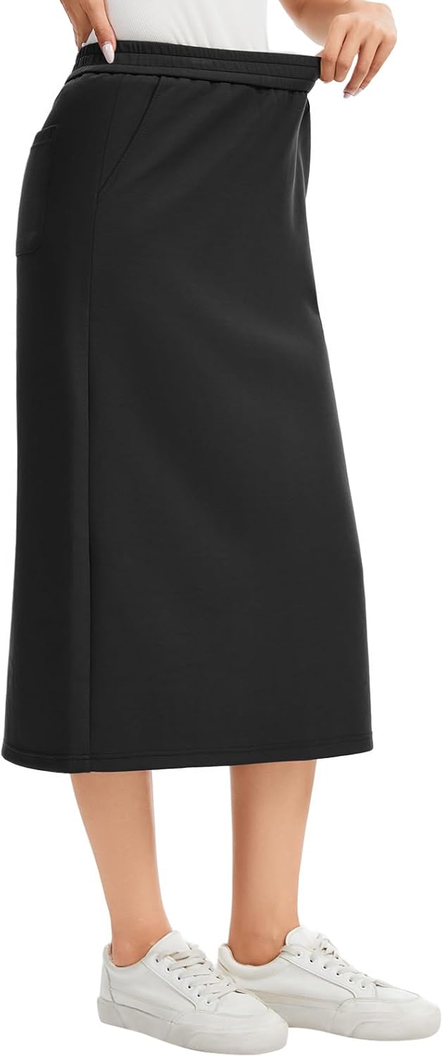 Women's Casual Back Split Sweat Skirt with Side Pockets - Image 6