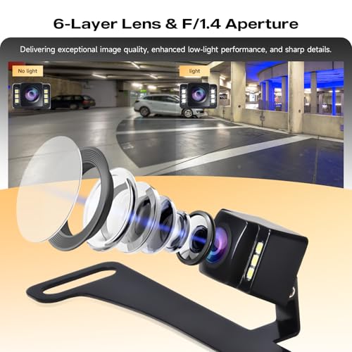 Image of Backup Camera Rear View Camera for Pickup Car Truck RV SUV | AHD 720P Night Vision Reverse Camera with 6 LED Lights, License Plate Backup Cam, Wide View Angle, IP68 Waterproof