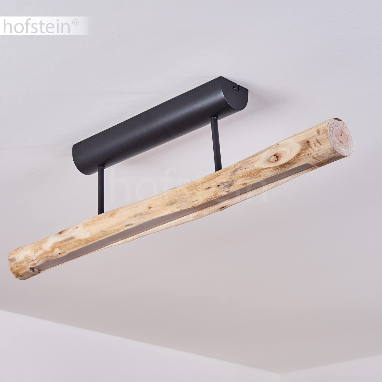 Plafoniera Winterthur LED, plafoniera dimmerabile in metallo e asta di legno in nero/natura, 1 luce, 15 watt, 1062 lumen, colore della luce 3000 Kelvin (bianco caldo)