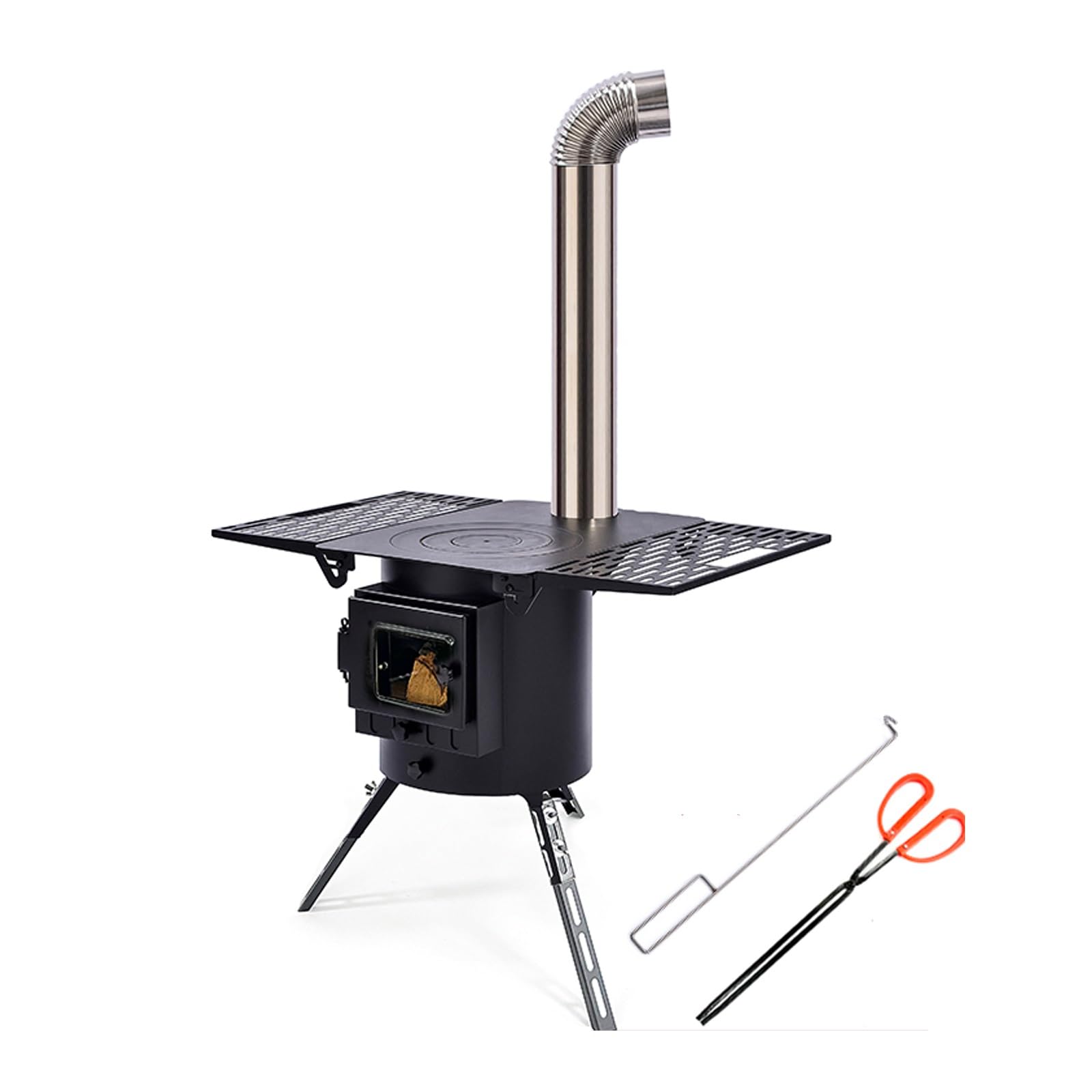 Stufa a Pellet Piccola con Contenitore Cenere, Stufa a Pellet Canalizzata con Gambe Pieghevoli, Stufa a Legna da Campeggio Portatile for Tenda for Riscaldamento