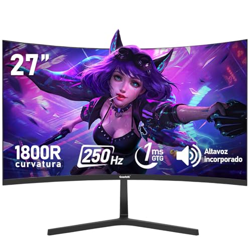 Gawfolk Panel de 27 Pulgadas, Monitor de computadora Curvo Gaming 1800R 250Hz, FHD 1080p 1ms, Freesync, 98% sRGB, Altavoces Integrados, HDMI 2.0, DisplayPort, Compatible con Montaje en Pared   Negro