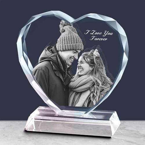 Emoragifou Crystal Picture Frame Personalized Gifts, Memorial Anniversary Boyfriend Gifts, Laser Engraved Picture in Crystal, Customized Birthday Gifts For Women, Mom, Dad, Her, Him, Mothers Day Gifts