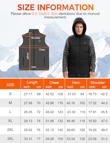 TODWARM Beheizbare Weste Herren mit Powerbank 16000 mAh, 15 Heizzonen Heizweste Herren Abnehmbarer Kapuze Wärmeweste mit Lichtaus Funktion für Camping Motorrad Jagen Angeln Schwarze XL