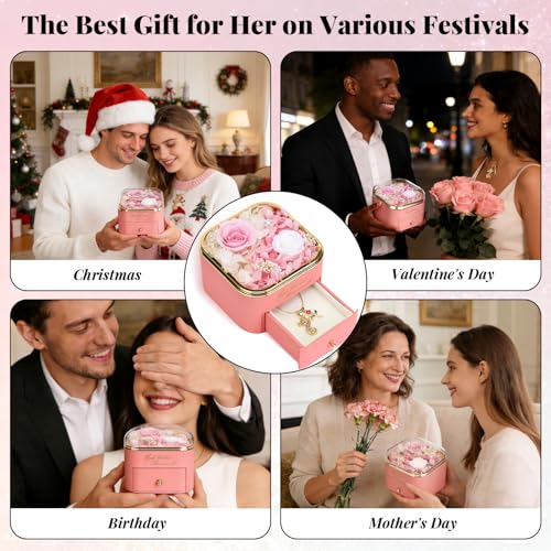 Preserved Pink Rose with Cross Necklace Eternal Rose Gift Set miniatura 6