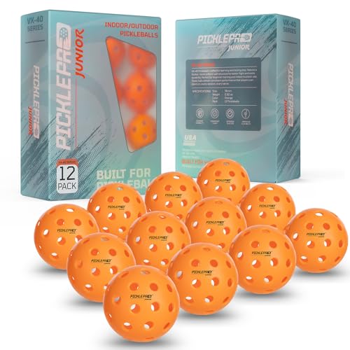 PicklePro Junior Outdoor & Indoor Pickleball Balls for Beginners &ndash; Lightweight LDPE 40-Hole Design...