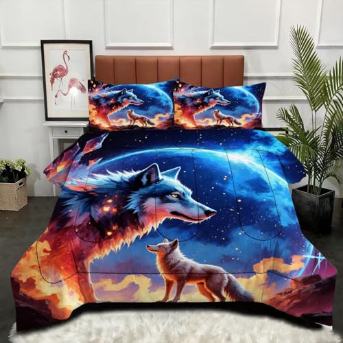 Couette loup 3D 220x240 cm réversible et utilisable sans housse de lit