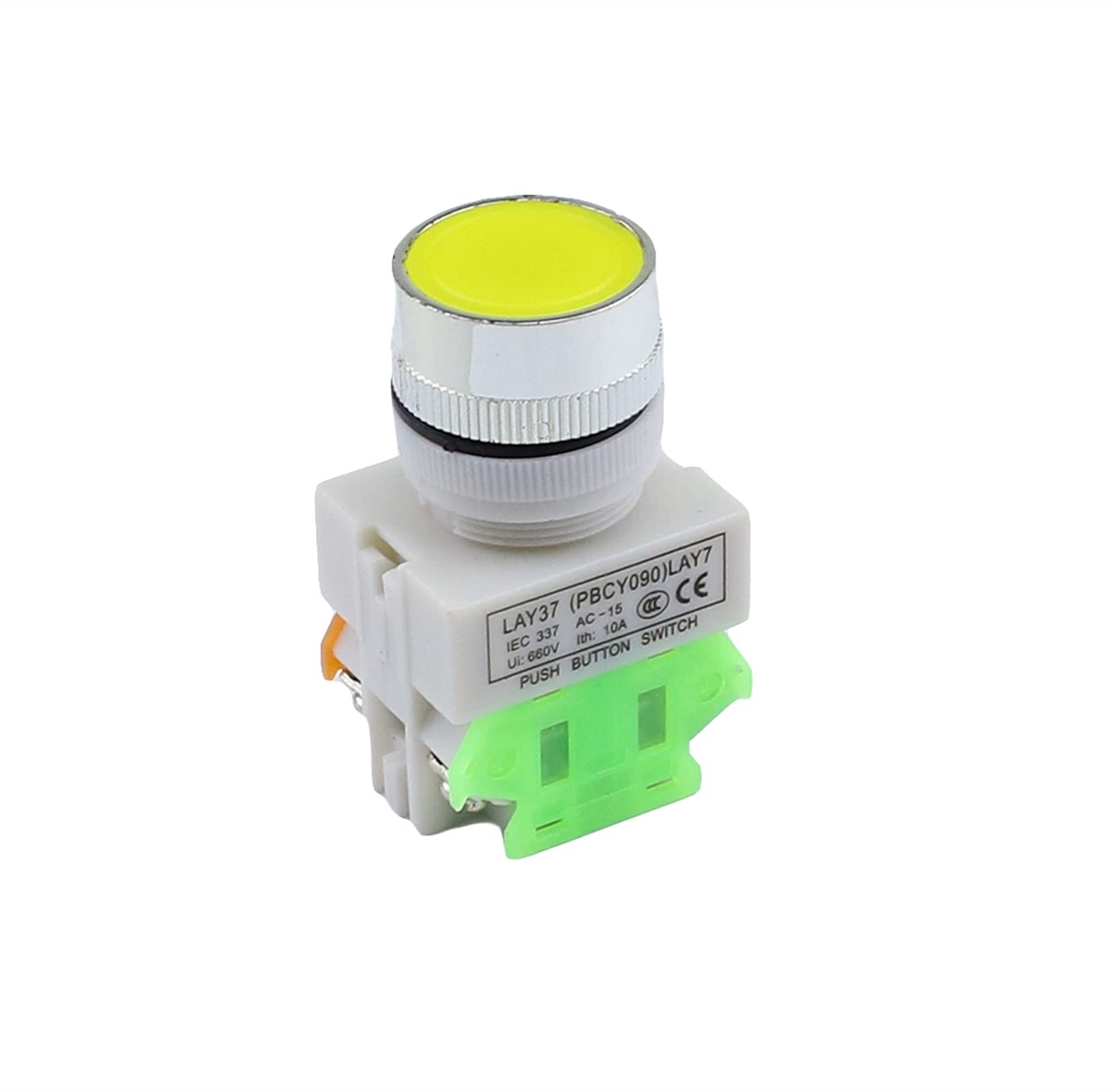 Interrupteur LA37 jaune NO NC à bouton double tête avec lumière 22mm