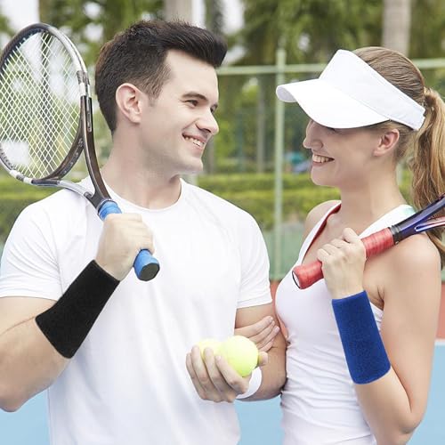 Image of 6 Inch Wrist Sweatbands Tennis Wrist Bands Absorbent Sweat Band for Men and Women Sport Long Wrist Bands, Breathable Cotton Athletic Sweatbands for Basketball, Workout, Running (4 Pack)