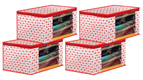 Image of Kuber Industries Dot Printed Foldable, Lightweight Non-Woven Saree Cover /Organizer With Tranasparent Window- Pack of 4 (Pink)-46KM0481