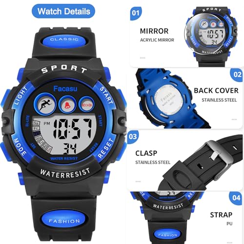 Image of Kids Watch Digital for Boys-Waterproof Kids Sports Watch with Light, Alarm&Snooze,Stopwatch Military Design Silicone Band Gift for Birthdays,Christmas Outdoor Activities(8+ Years)