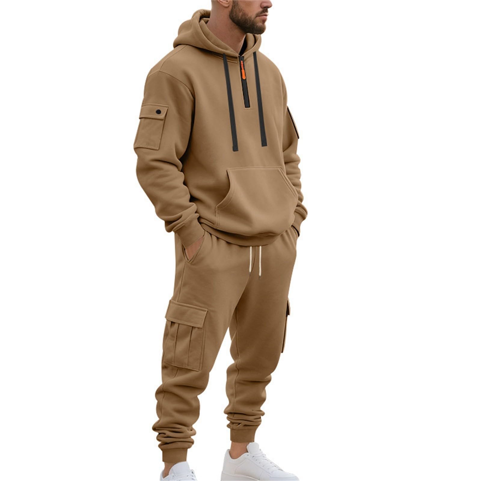 Tuta da uomo con cappuccio Set pantaloni della tuta con mezza zip Cargo