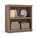 Picture of LINSY HOME 2-Tier Bookcase and Bookshelf, Small Wood Display Storage Shelves Farmhouse Bookshelf for Home Office, Living Room, Bed Room - Dark Brown