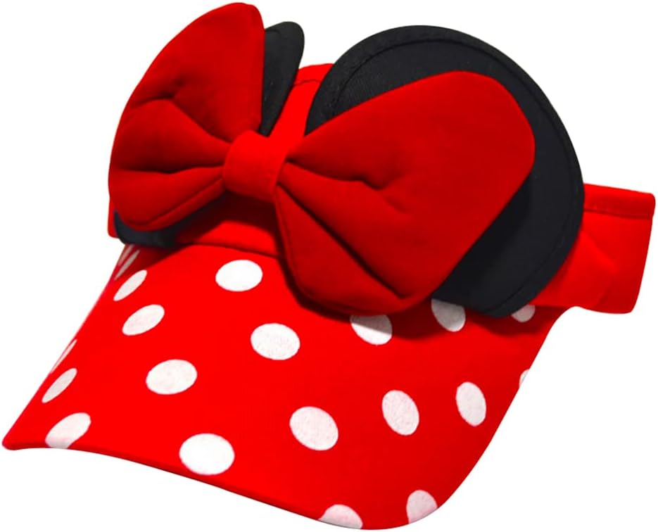 D.O.T Mouse Ear Hat Baby Toddler Girls Sun Visor Hat Adjustable Polka Dots Empty Top Baseball Cap with Bow for Kids Ages 1-5
