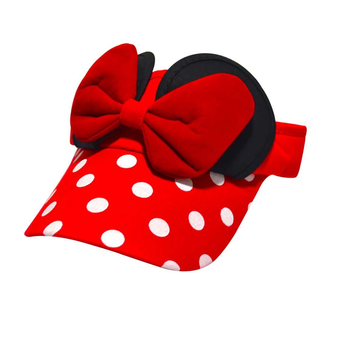 D.O.T Mouse Ear Hat Baby Toddler Girls Sun Visor Hat Adjustable Polka Dots Empty Top Baseball Cap with Bow for Kids Ages 1-5 (Red)