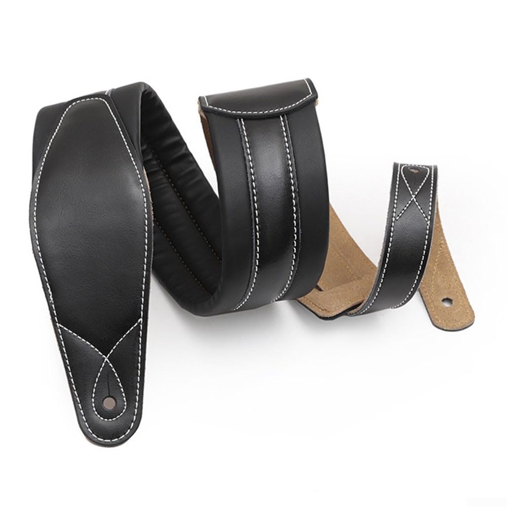 Cómoda correa de cuero para guitarra acústica y bajo eléctrico, longitud ajustable, diseño clásico (negro)