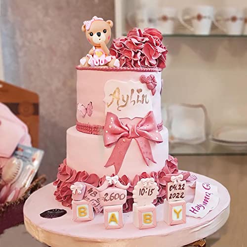 Drwate GCMGF100005 Bear Cake Toppers Mini Bear Cake Decorations Pink Baby Letter Cake Toppers Gold Pink White Pearl Ball thumb #4