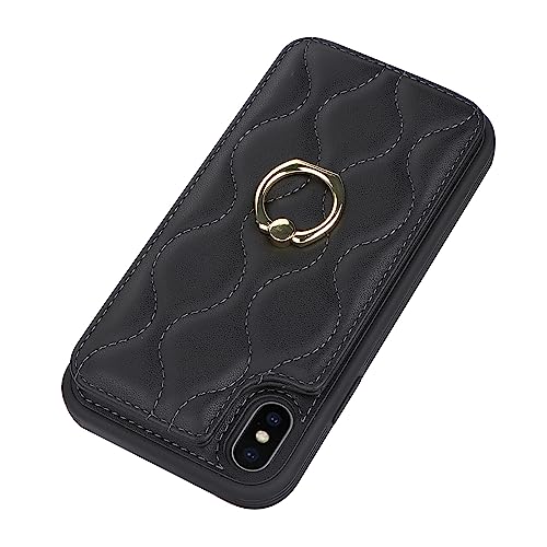 Image of iPhone X /XS Case with Card Holder, Kickstand and RFID Blocking, PU Leather Wallet Case for Women, Black
