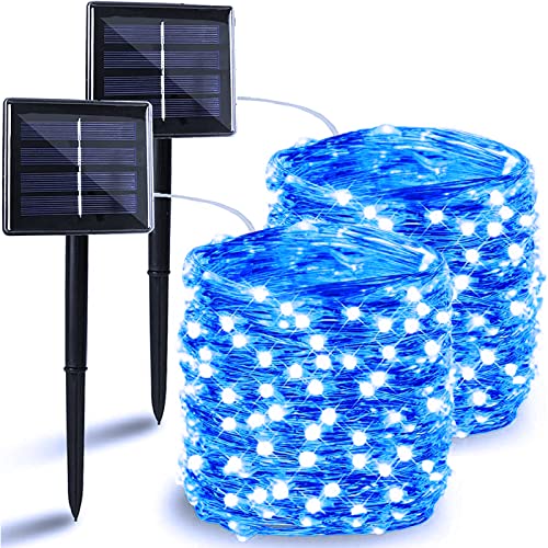 Solar String Lights 2-Pack 144FT 400 LED (Blue Copper Wire, 8 Modes)
