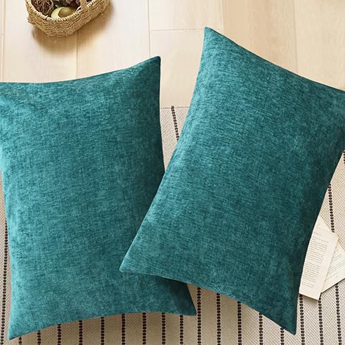 Image of CaliTime Pack of 2 Cozy Standard Pillow Shams Cases for Bed Bedding Decoration Solid Dyed Soft Chenille 20 X 26 Inches Teal