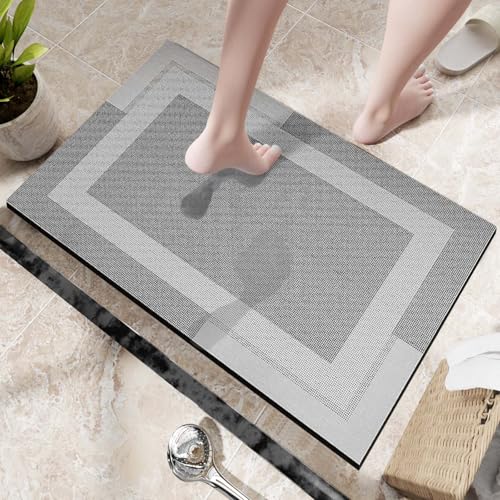 Diatomite Bath Mat, 12 * 16 Inch Non Slip Quick Dry Wear-Resistant Low Thickness Super Absorbent Bath Mat,Wear-Resistant Rubber Backing Minimalist Washable Bath Mats for Bathroom, Bathtub (Gray) - image 5