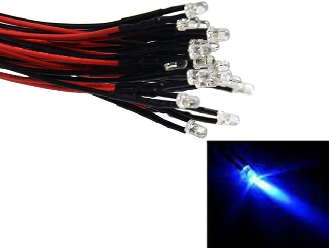 LAOMAO 1 Pack (20 Bulbs) 5mm 12V DC Blue LED Pre-Wired Round Top Bulb Lamp for DIY Car Boat Toys Parties