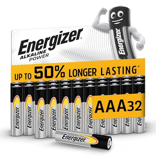 Energizer Alkaline Power - Pile AAA (Confezione da 32) Batterie Alcaline 1,5V - potenza di lunga durata - 100% imballaggio riciclabile privo di plastica - 7 anni di conservazione [Esclusiva Amazon]