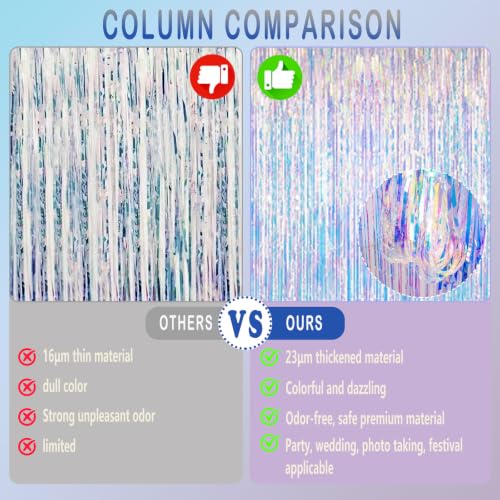 Image of Iridescent Party Decorations Fringe Backdrop, Sparkling Holographic Foil Fringe Tinsel Curtains for Frozen Mermaid Birthday Party Decor - 3.28x6.56ft 2 Packs