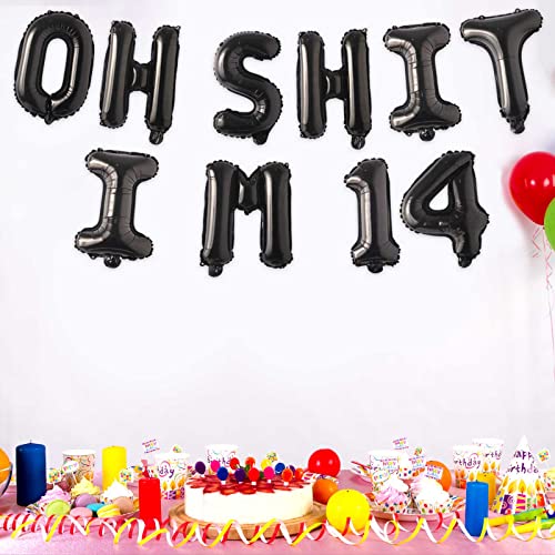 Image of Oh I'm 14! Latex Balloons 16 Inch Black Hallo Fourteen Cheers to 14 Years Old Theme Decor for Man Woman Happy 14th Birthday Party Photo Studio Prop Flag Decorations Favors Supplies