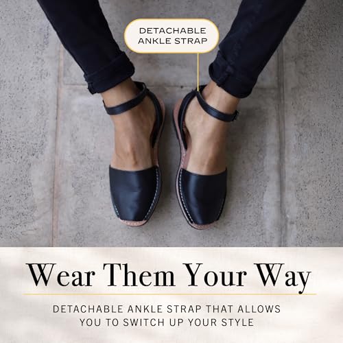 Image of The Spanish Sandal co Classic Ankle Strap Sandals for Women, Dressy, Soft Leather, Removable Ankle Strap Flats for Women, Casual Flat Sandals