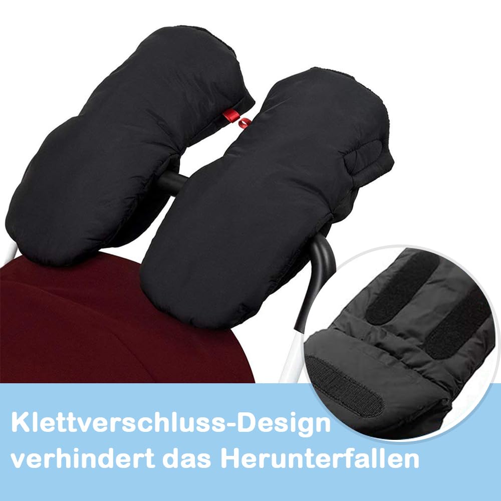 Guantes de Silla de Paseo, Guantes para Cochecito de Bebé Manoplas Guantes de Forro Polar Impermeable Carro Bebe Invierno Manoplas para Cochecito, Negro