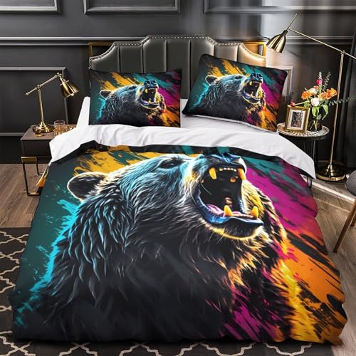 Housse de couette ours 3D parure lit fermeture éclair 135x200
