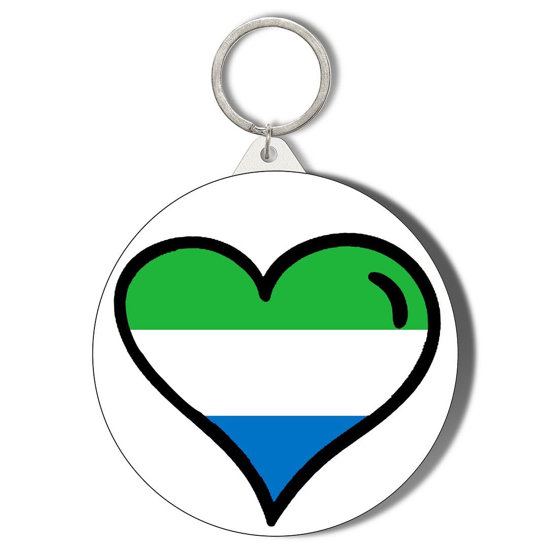 Gift Insanity White Sierra Leone Flag Heart Shaped Design 45Mm Short Chain Mirror Keyring