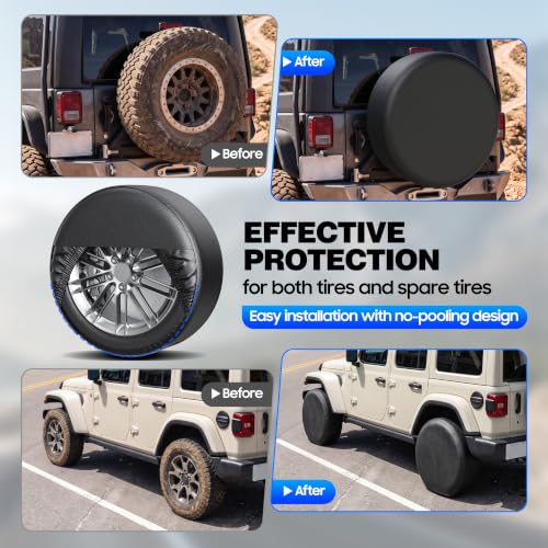 Image of Moonet PU Thickening Leather Tire Wheel Covers 2 Pack- Tough Tire Wheel Protector for Truck,SUV,Motorhome,Camper,Trailer,RV - Universal Fits Tire Diameters 19-22 inches,Black