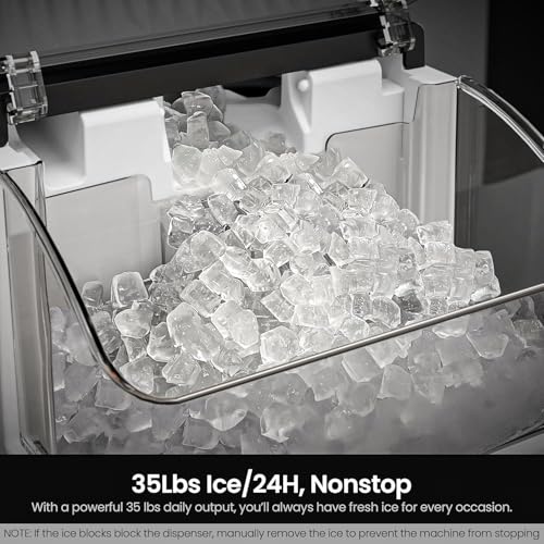 Image of Kismile Nugget Ice Makers Countertop,Portable Ice Machine with Crushed Ice, 35lbs /Day,Self-Cleaning,One-Click Operation for Home Use(Black)