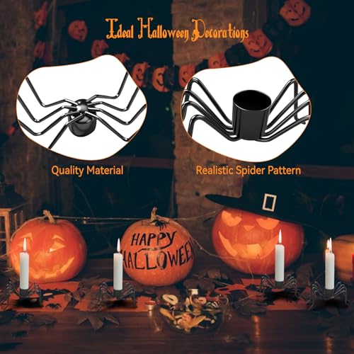 ブラックメタルスパイダー型キャンドルスティック4個。ハロウィンデコレーション。0.85インチ以内のキャンドルに最適。フェスティバル、ダイニングテーブル、パーティー、ホームデコレーション用スティックホルダー(キャンドルは含まれません)。 [3]