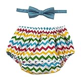 Gentlemen Ties Cake Smash Outfit Boy First Birthday Includes Bloomers and Bow Tie (Multicolor Chevron Bloomer and Blue Bow)