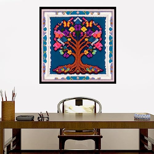 Image of Joyhoor Cross Stitch Kits for Beginners Stamped Cross-Stitch Supplies Needlework preprint Embroidery Kits for Adults DIY Needlepoint Kits Embroidery Patterns 11CT-Colorful Tree 17.7x17.7 inch