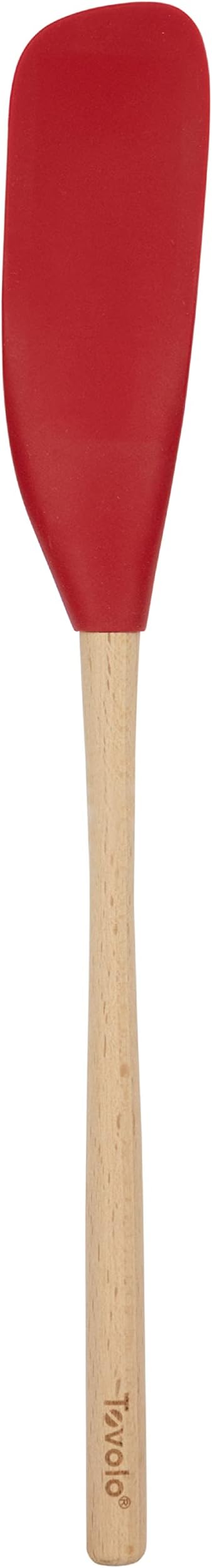 Flex Core Jar Scraper With Wood Handle Long Silicone Spatula For Peanut Butter Jelly Jars, Heat Resistant BPA Free Long Handle Jar Spatula for Scraping Spreading Cayenne Red